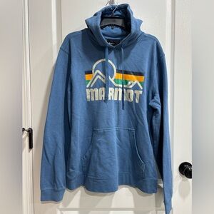 Marmot Blue Coastal Hoodie with Retro Logo, Large